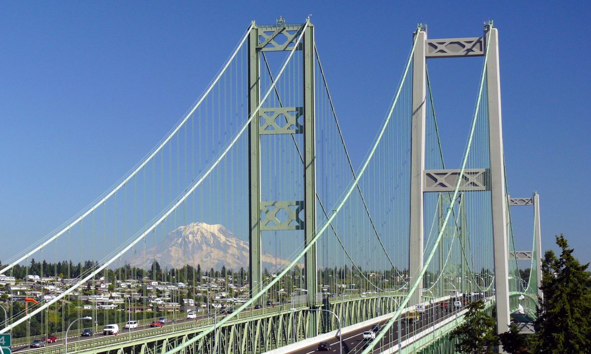 The Tacoma Narrows Bridge in Tacoma, Washington
