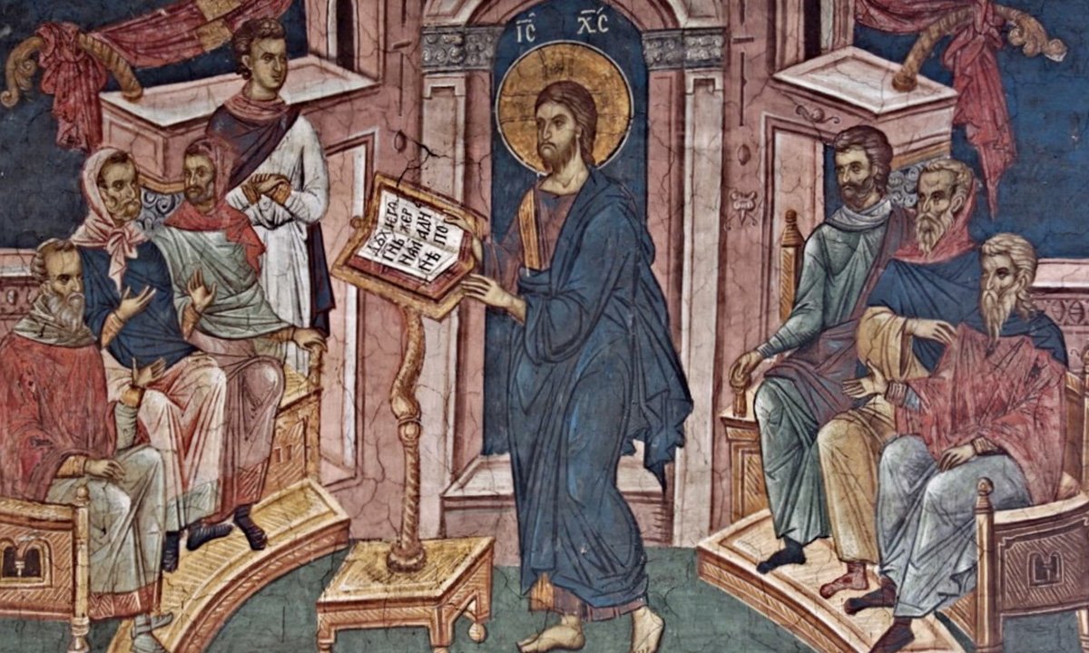 Christ in the synagogue of Nazareth, ca 1350.