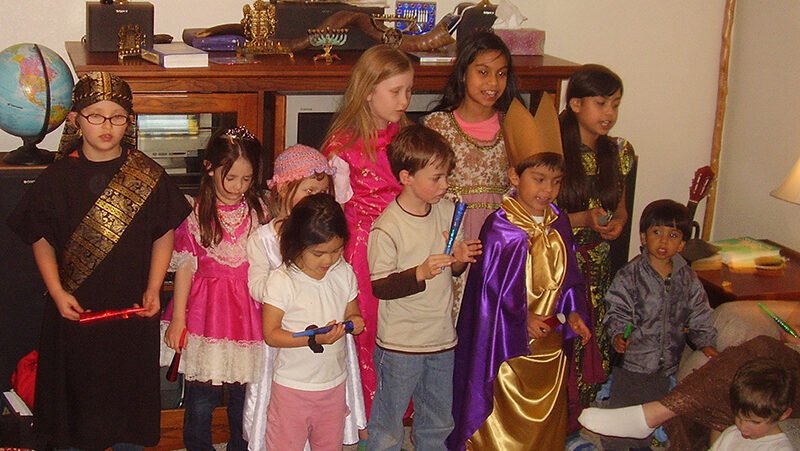 The children singing traditional songs on Purim (2009).